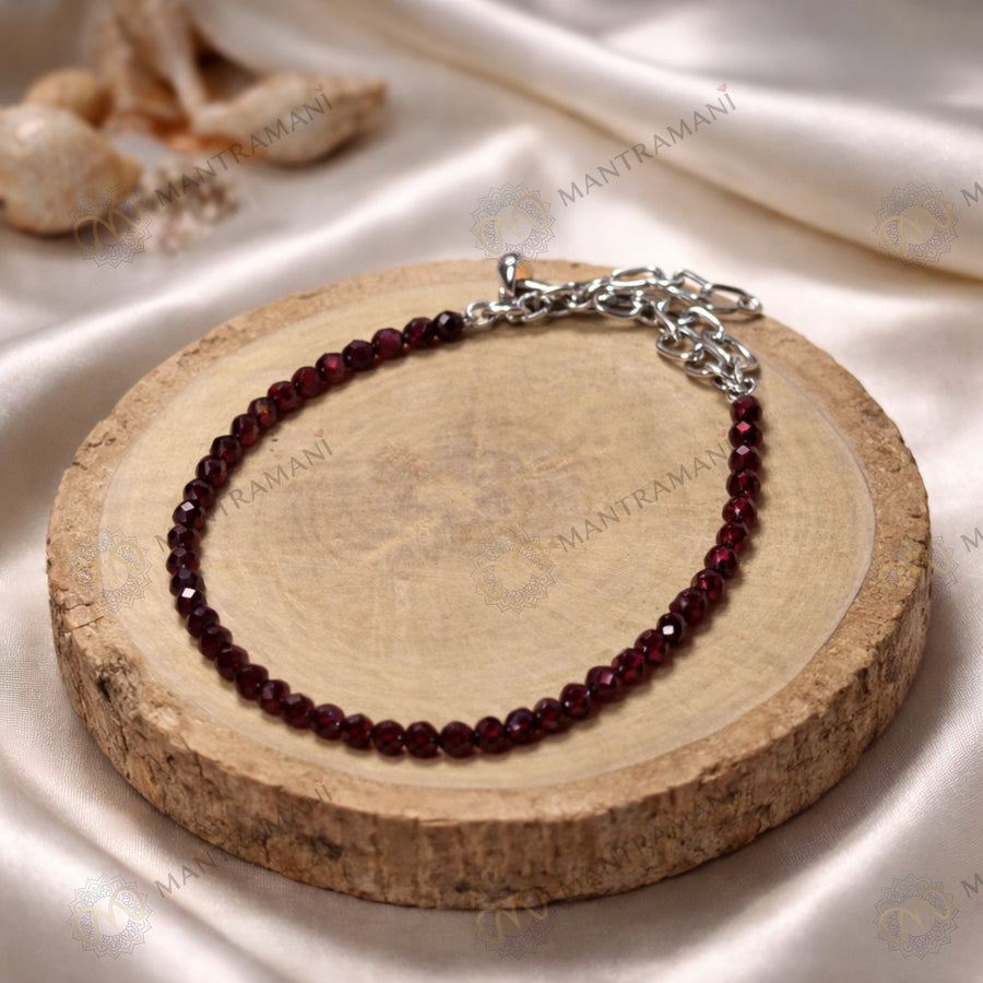 MantraMani® Eternal Love Garnet Anklet 3mm – For devotion, compassion & heart healing