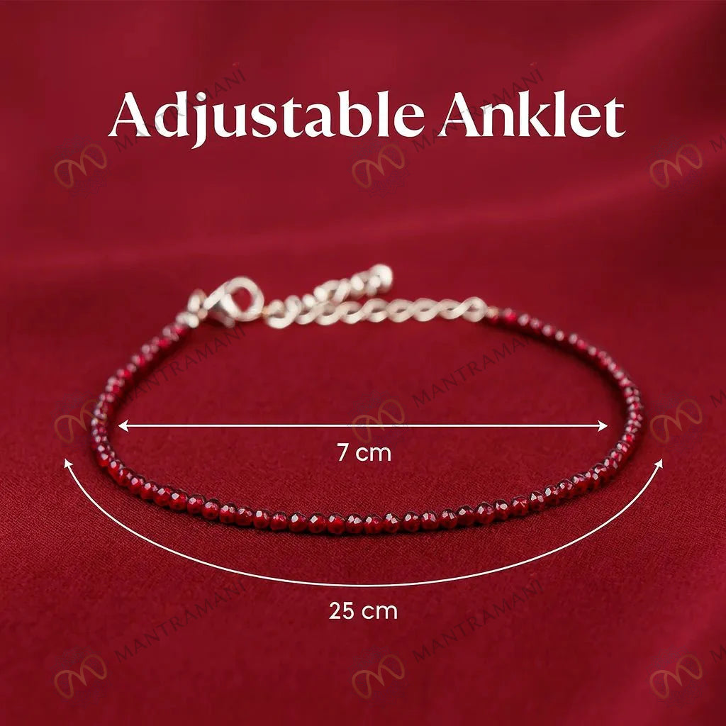 MantraMani® Red Garnet Crystal Anklet - Success,Power, Passion, Success, Courage and Strength