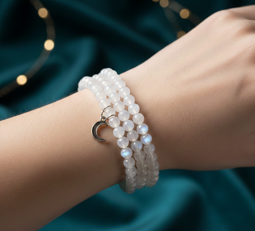 MantraMani Lunar Grace™ – Signature Moonstone Bracelet for Women | Feminine Energy, Fertility Support & Hormonal Balance | Calm, Clarity, Emotional Healing & Inner Peace