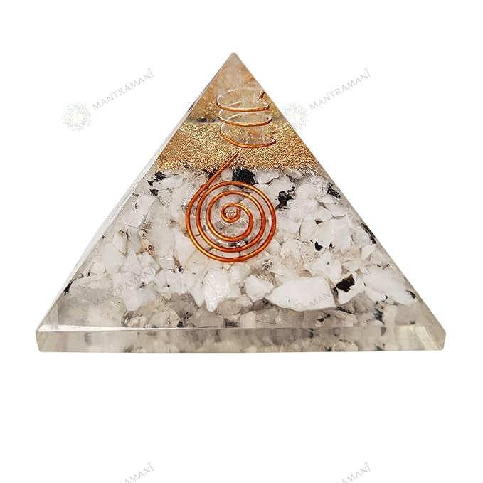 MantraMani® Moonstone Orgonite Pyramid – Emotional Balance, Intuition & Harmony Crystal