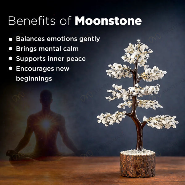 MantraMani® Moonstone Crystal Tree – Mental Stress Relief & Confidence