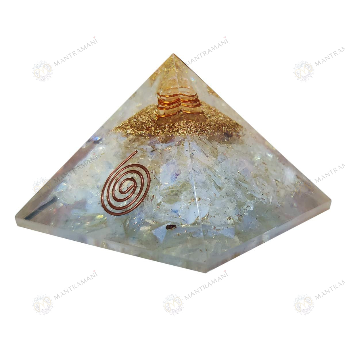 MantraMani® Moonstone Orgonite Pyramid – Emotional Balance, Intuition & Harmony Crystal