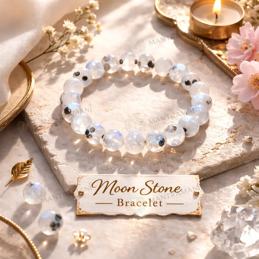 MantraMani® Moon Stone Bracelet for Mental Stress Relief & Confidence — Energy Healing • Spiritual Balance • Positive Vibrations | Certified Natural Stone