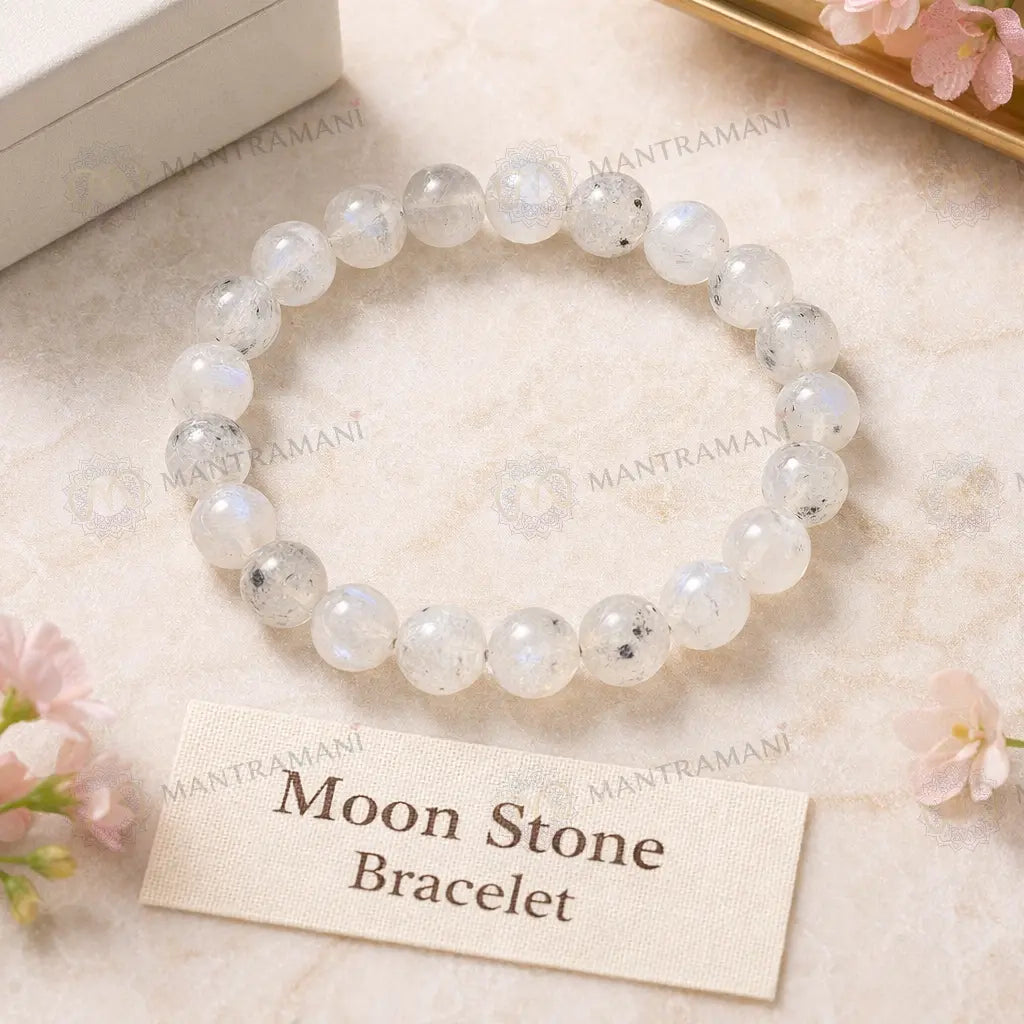 MantraMani® Moon Stone Bracelet for Mental Stress Relief & Confidence — Energy Healing • Spiritual Balance • Positive Vibrations | Certified Natural Stone