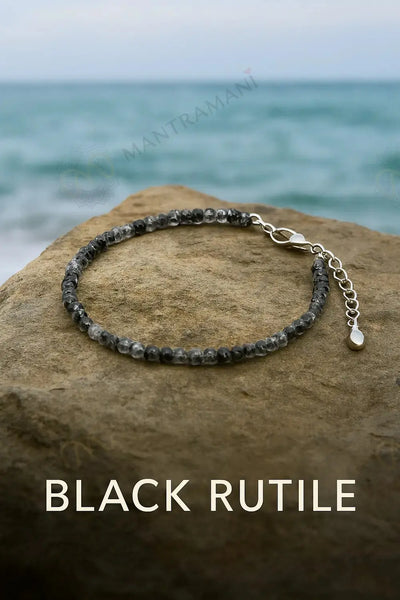 MantraMani® Black Rutilated Quartz Anklet for Anklet