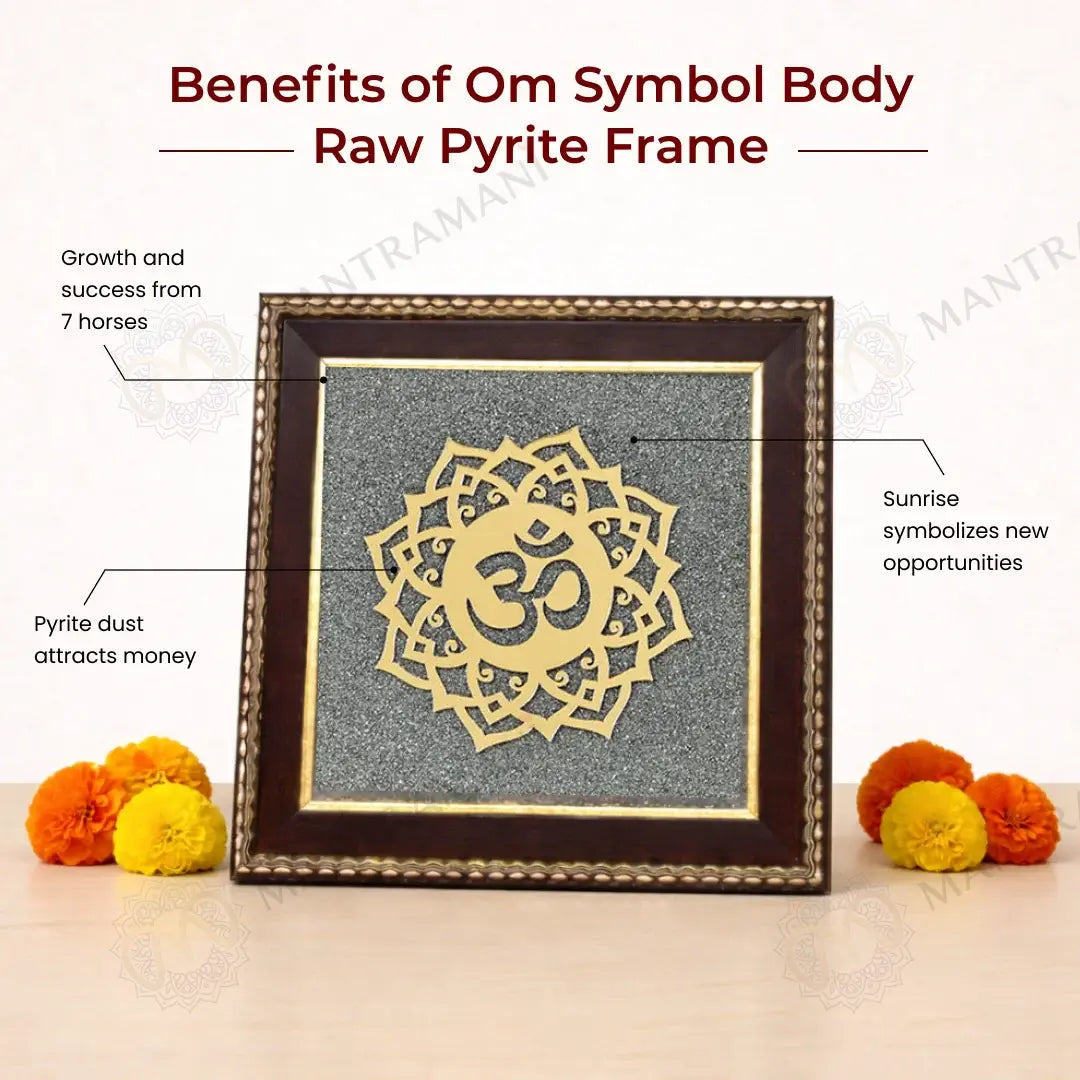 MantraMani® Om Symbol Raw Pyrite Frame | Meditative Mandala for Peace & Cosmic Energy