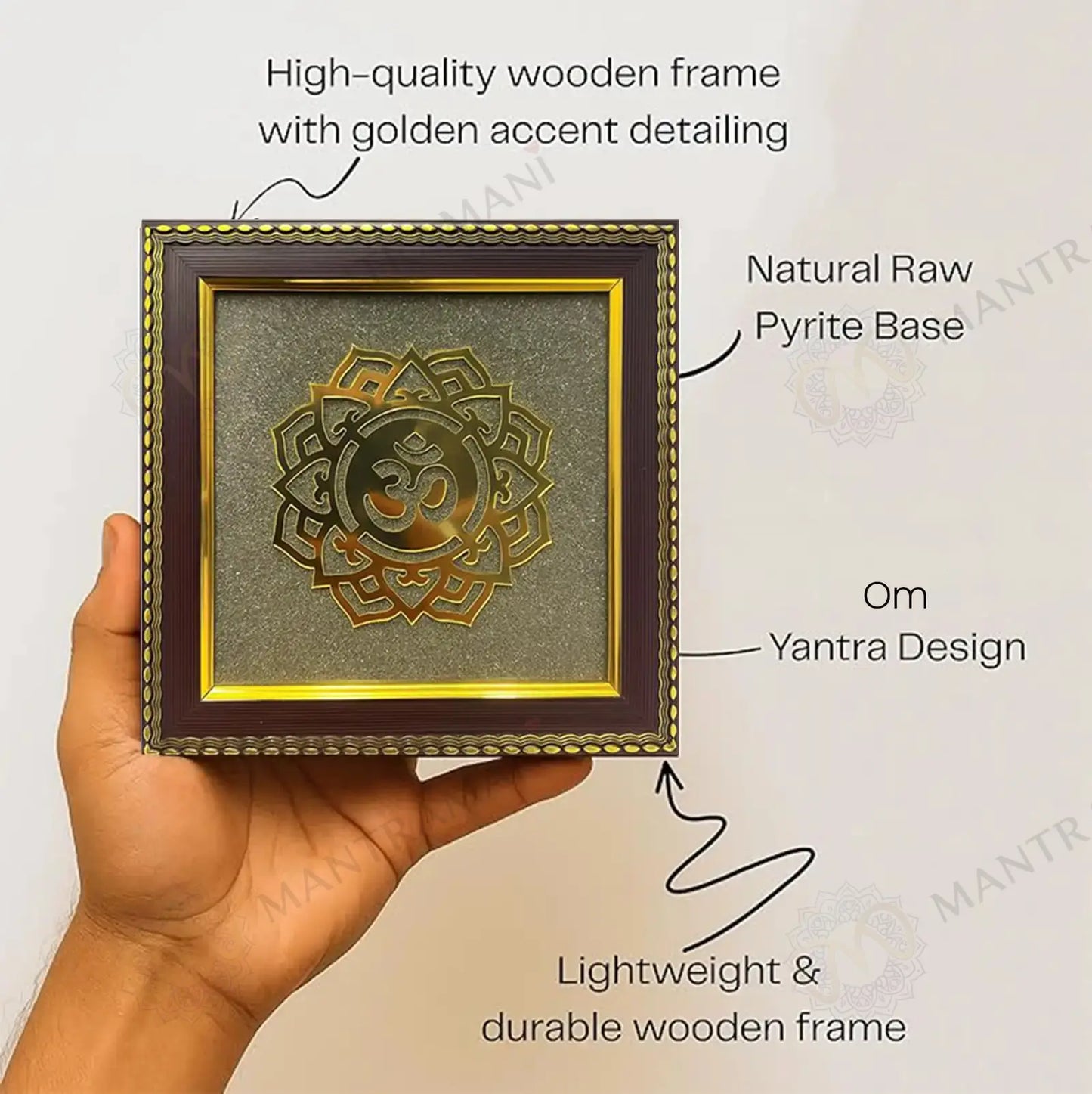 MantraMani® Om Symbol Raw Pyrite Frame | Meditative Mandala for Peace & Cosmic Energy