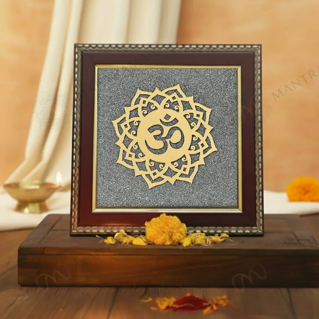 MantraMani® Om Symbol Raw Pyrite Frame | Meditative Mandala for Peace & Cosmic Energy