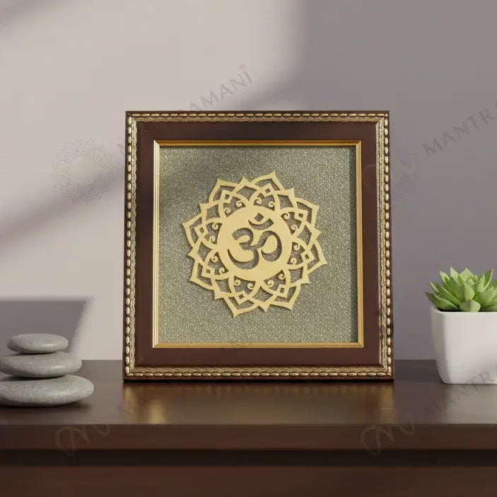 MantraMani® Om Symbol Raw Pyrite Frame | Meditative Mandala for Peace & Cosmic Energy