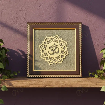 MantraMani® Om Symbol Raw Pyrite Frame | Meditative Mandala for Peace & Cosmic Energy for Frame