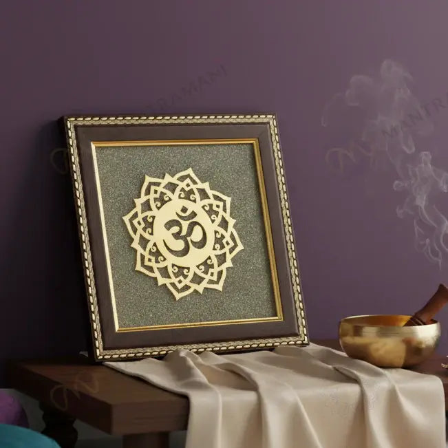 MantraMani® Om Symbol Raw Pyrite Frame | Meditative Mandala for Peace & Cosmic Energy