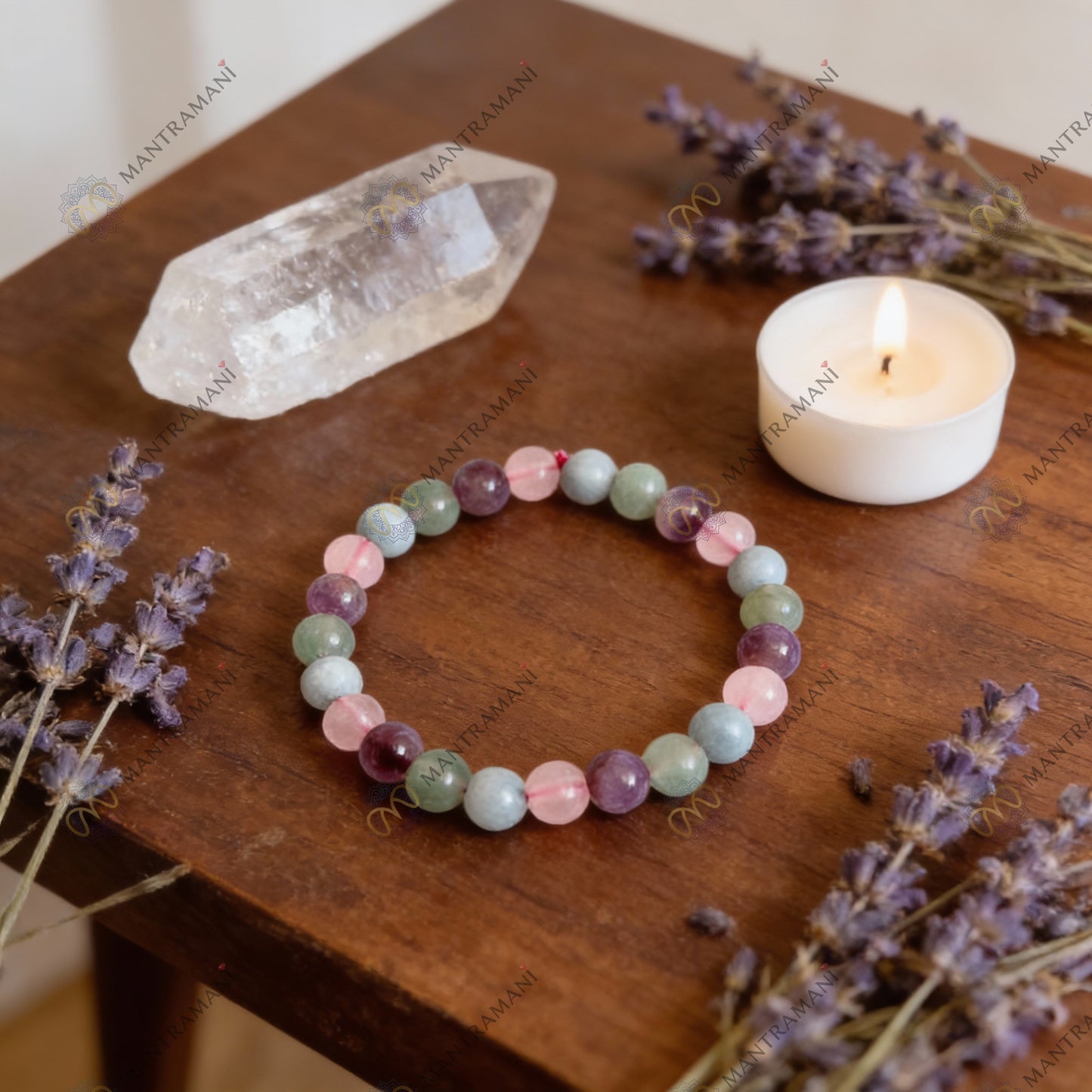 Pisces Zodiac Birthstone Crystal Bracelet- 8 mm- Meen Rashi Crystal Bracelet