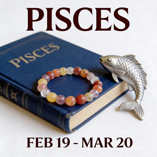 Pisces Zodiac Birthstone Crystal Bracelet- 8 mm- Meen Rashi Crystal Bracelet - MantraMani® Authentic Vedic Gemstone