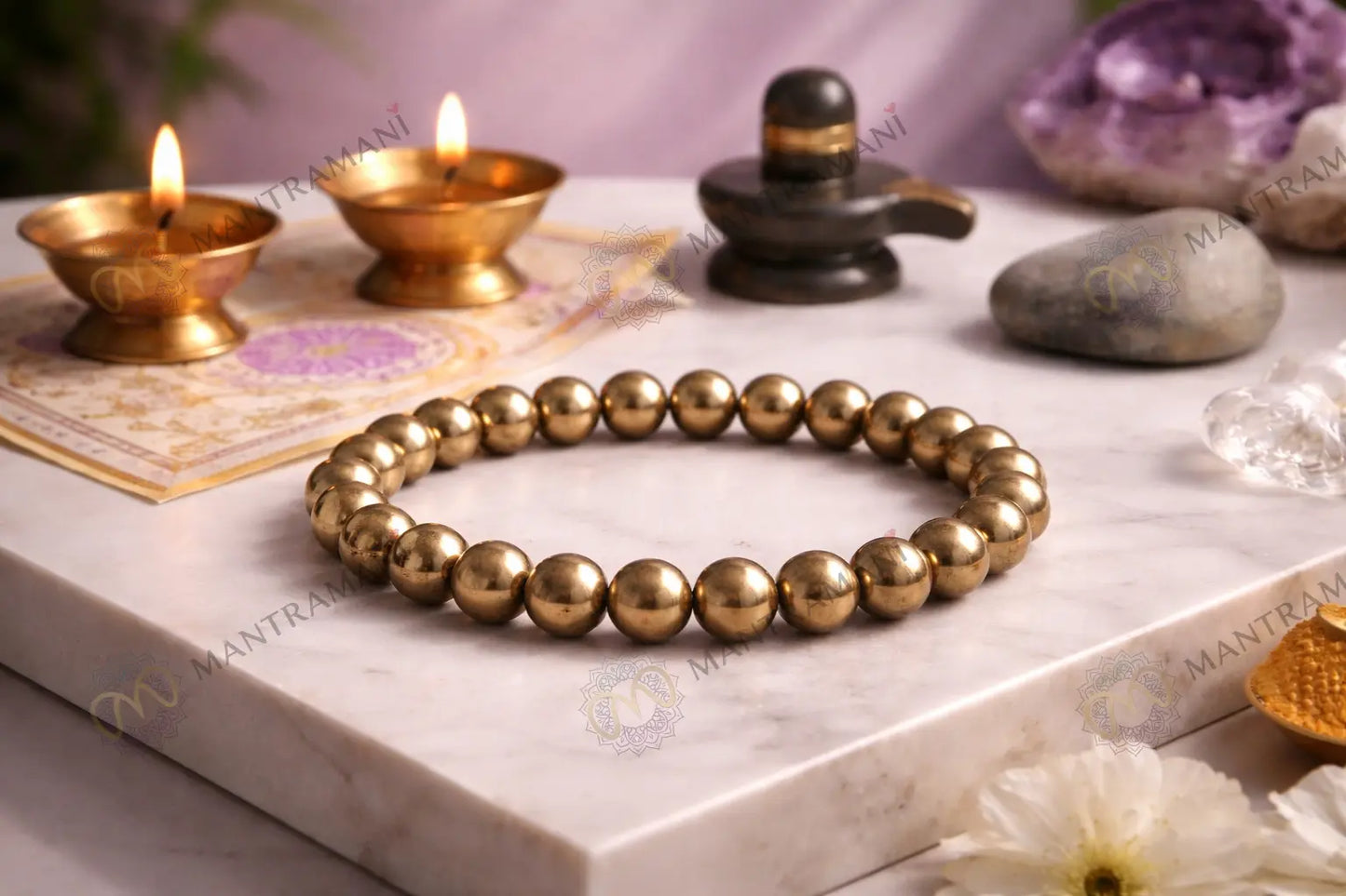 MantraMani® Original Raw Pyrite Bracelet — Wealth Magnet • Prosperity Shield • Energy Protection | Certified Natural Stone