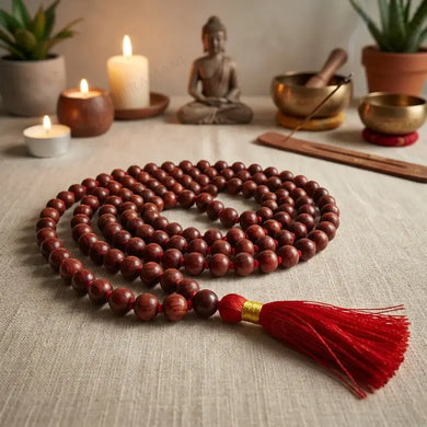 MantraMani® Red Sandalwood Beads Mala  | Plain Round Smooth Rakta Chandan  Mala |  6mm