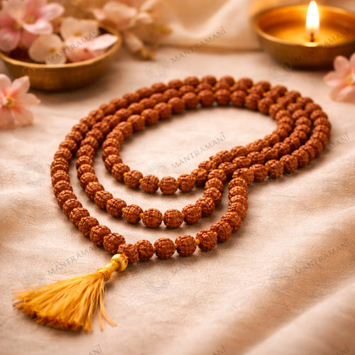 MantraMani® Rudraksha Jaap Mala — 108 + 1 Meru | 5 Mukhi Rudraksha (5mm) for Japa, Meditation & Spiritual Balance