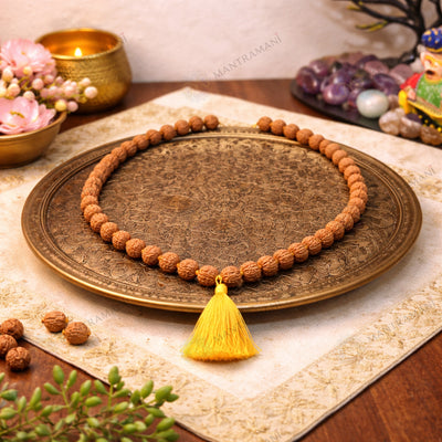 MantraMani® Rudraksha Jaap Mala — 108 + 1 Meru | 5 Mukhi Rudraksha (5mm) for Japa, Meditation & Spiritual Balance gemstone bracelet