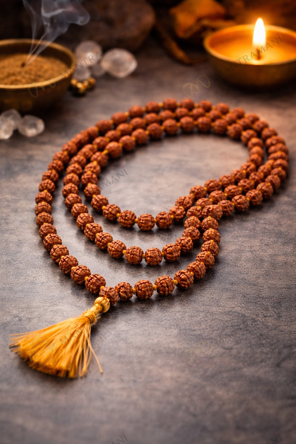 MantraMani® Rudraksha Jaap Mala — 108 + 1 Meru | 5 Mukhi Rudraksha (5mm) for Japa, Meditation & Spiritual Balance