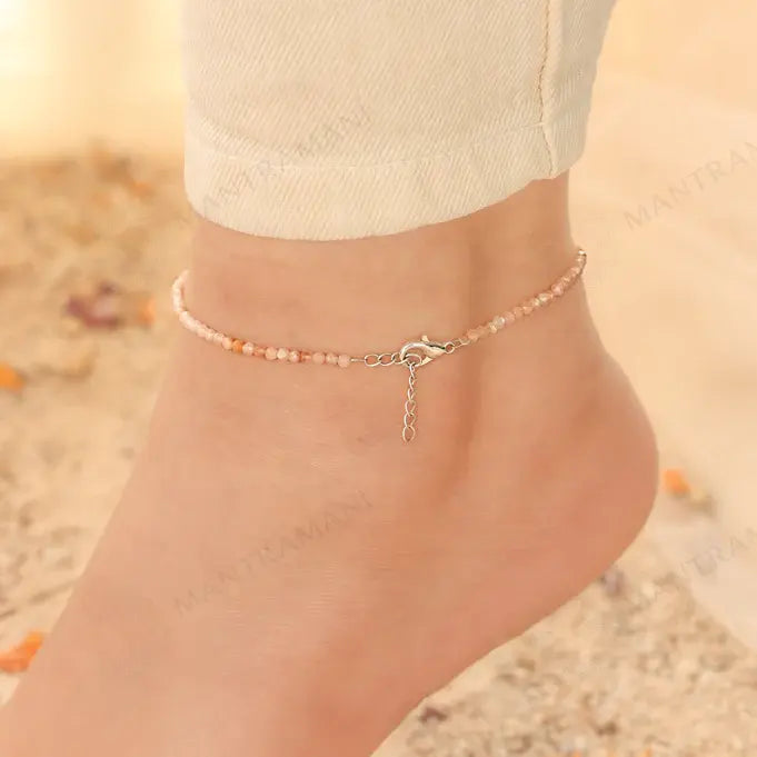 MantraMani® Rose Quartz Diamond Cut Anklet: Improve Love, Relationship & Emotional Connection