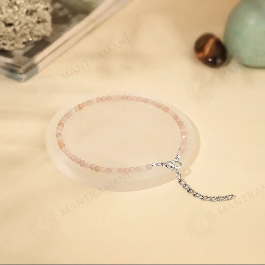 MantraMani® Rose Quartz Anklet 3mm – For confidence, courage & Love