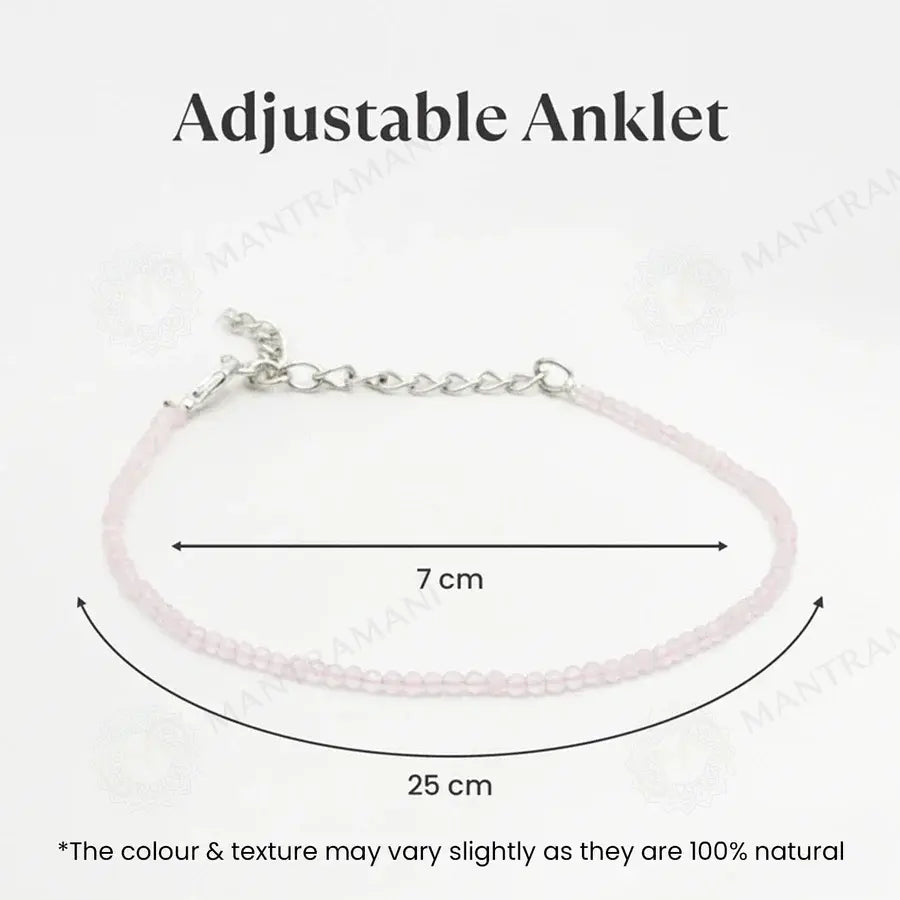MantraMani® Rose Quartz Anklet 3mm – For confidence, courage & Love