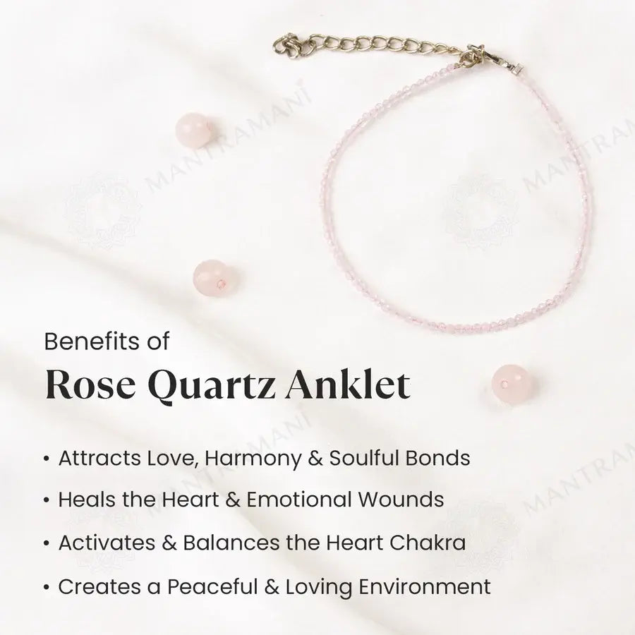 MantraMani® Rose Quartz Diamond Cut Anklet: Improve Love, Relationship & Emotional Connection
