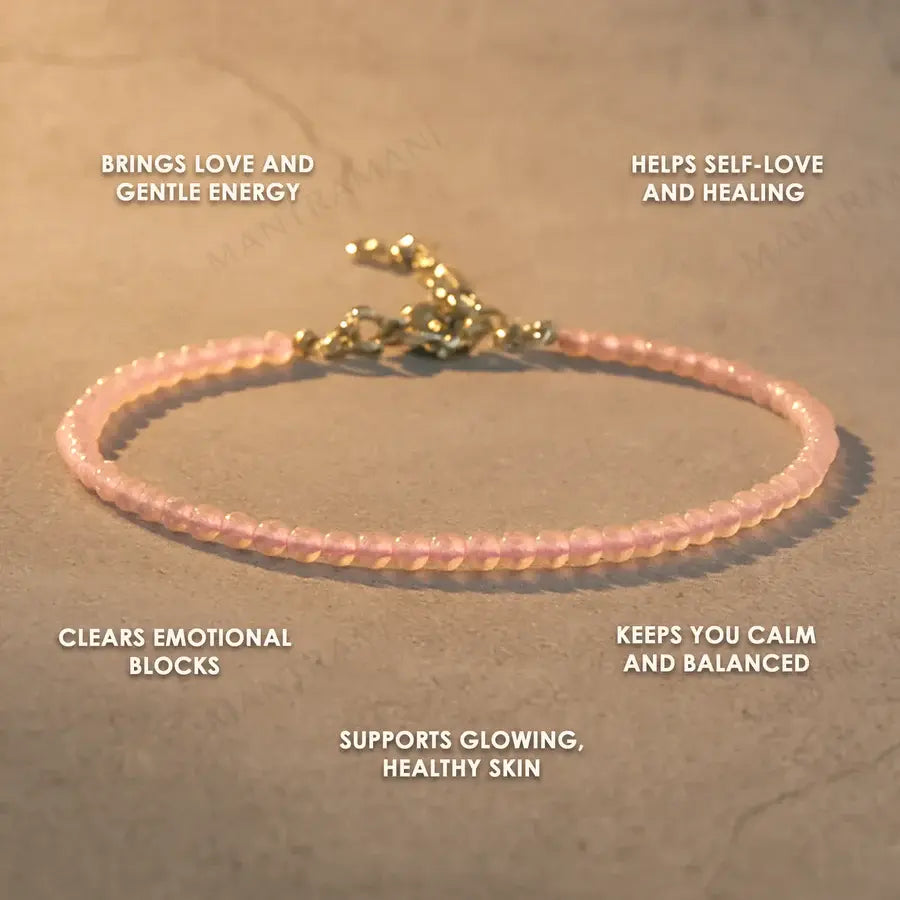 MantraMani® Rose Quartz Anklet 3mm – For confidence, courage & Love