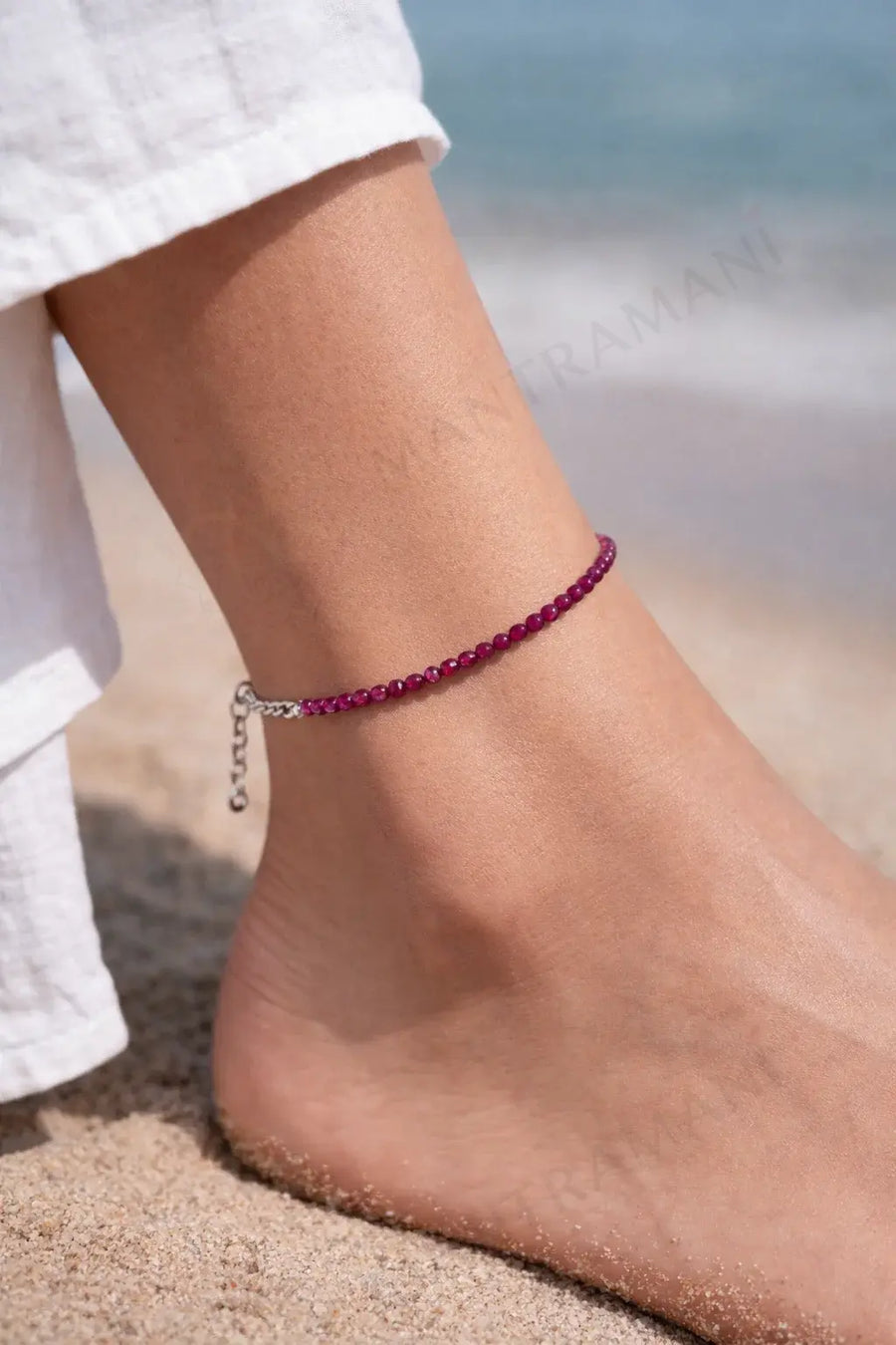 MantraMani® Radiance Ruby Anklet 3mm – For confidence, courage & inner fire