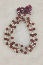 MantraMani® Rudraksha & Clear Quartz (Rudraksha, Sphatik) – Mala | Spiritual Protection & Clarity | Shiva Healing