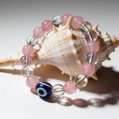 MantraMani SeraBloom™ Bracelet for Love, Romance, Emotional Peace & Women’s Wellness — A Wonder Bracelet with Clear Quartz & Rose Quartz for Love, Harmony & Emotional Balance