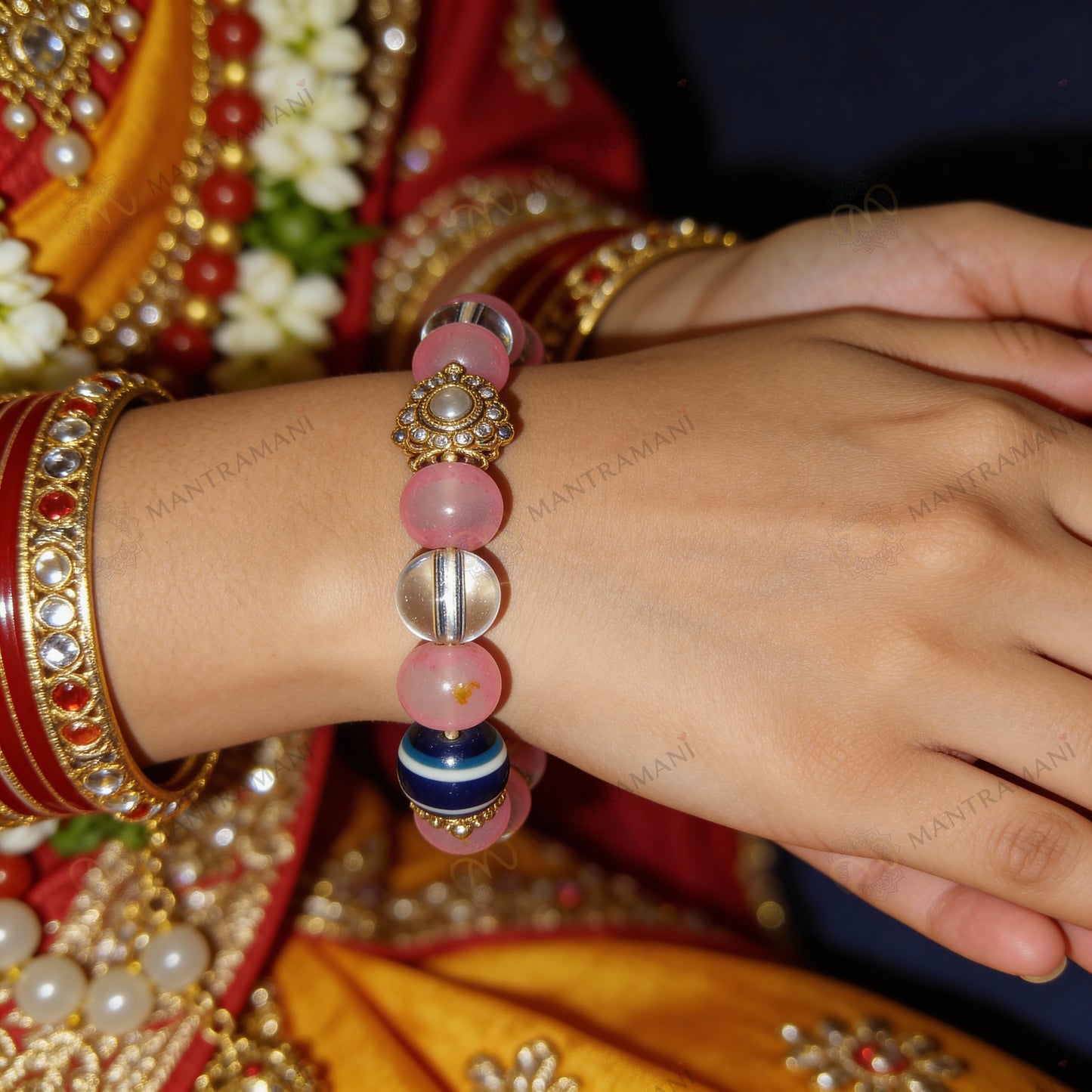 MantraMani® SeraBloom™ Bracelet for Love, Romance, Emotional Peace & Women’s Wellness — A Wonder Bracelet with Clear Quartz & Rose Quartz for Love, Harmony & Emotional Balance