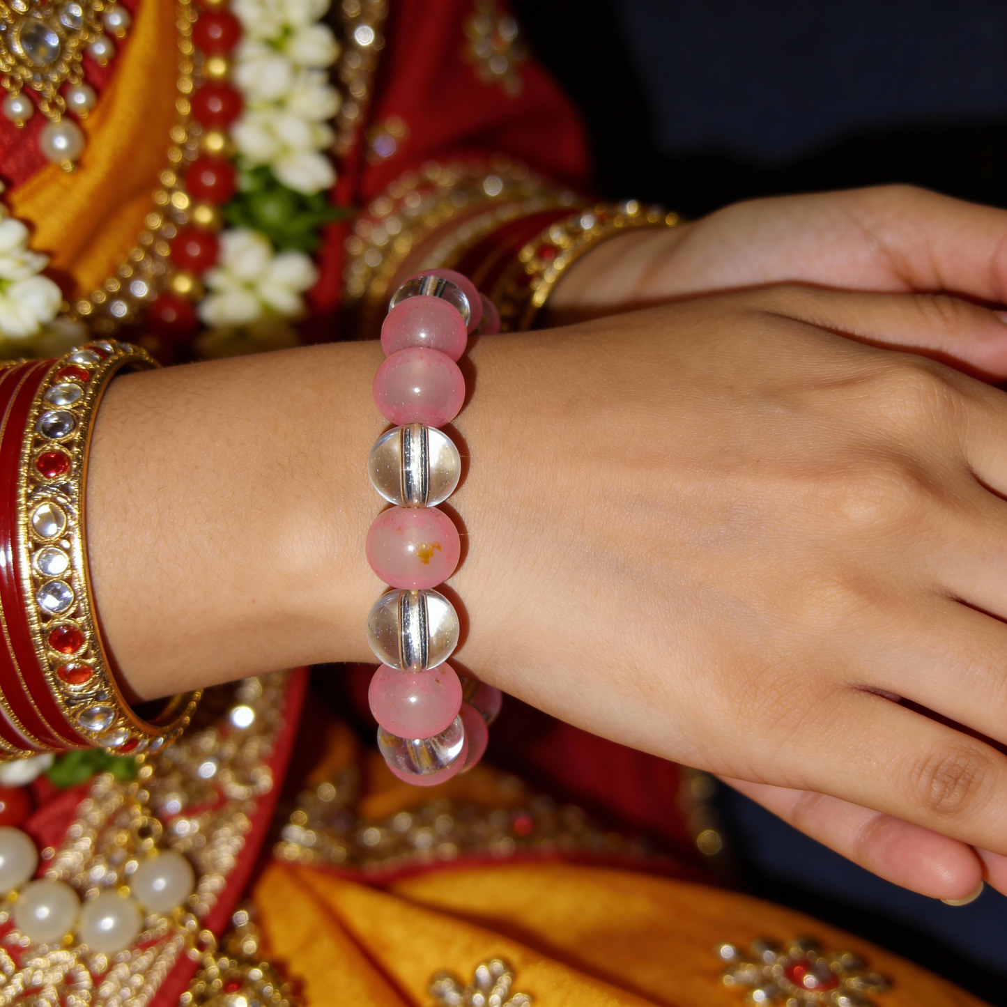 MantraMani SeraBloom™ Bracelet for Love, Romance, Emotional Peace & Women’s Wellness — A Wonder Bracelet with Clear Quartz & Rose Quartz for Love, Harmony & Emotional Balance