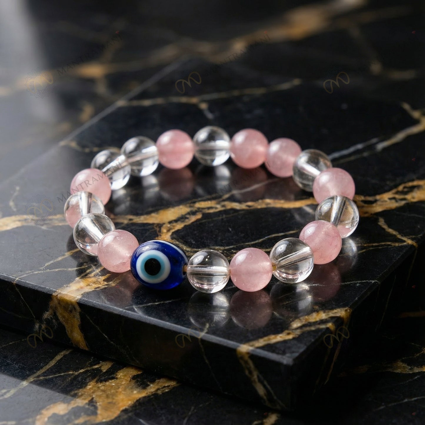 MantraMani® SeraBloom™ Bracelet for Love, Romance, Emotional Peace & Women’s Wellness — A Wonder Bracelet with Clear Quartz & Rose Quartz for Love, Harmony & Emotional Balance