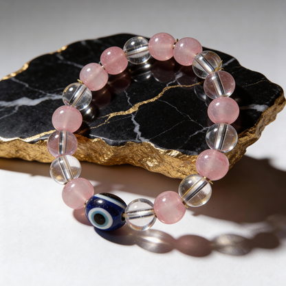 MantraMani SeraBloom™ Bracelet for Love, Romance, Emotional Peace & Women’s Wellness — A Wonder Bracelet with Clear Quartz & Rose Quartz for Love, Harmony & Emotional Balance