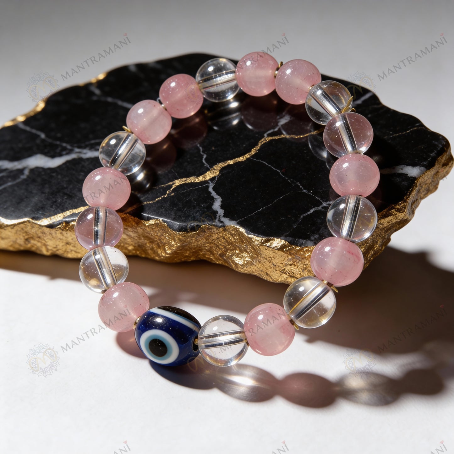 MantraMani® SeraBloom™ Bracelet for Love, Romance, Emotional Peace & Women’s Wellness — A Wonder Bracelet with Clear Quartz & Rose Quartz for Love, Harmony & Emotional Balance