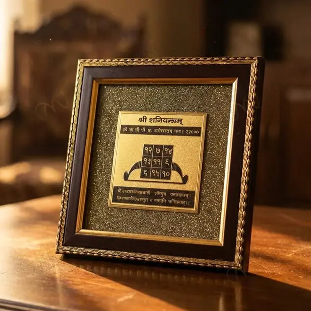 MantraMani® Shree Shani Yantra on Raw Pyrite Frame