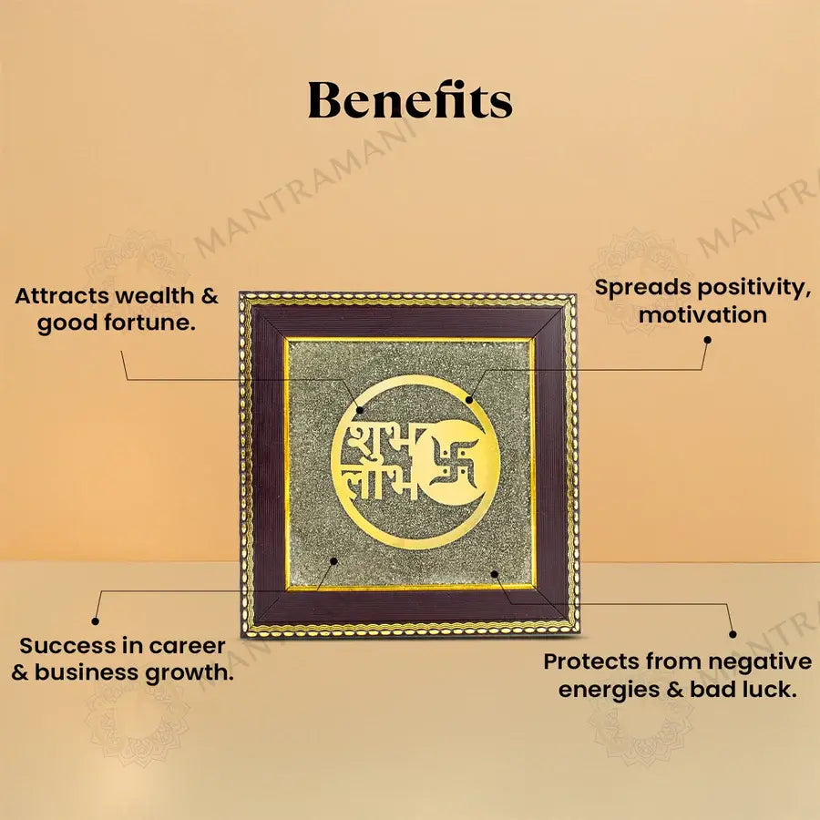 MantraMani® Shubh Labh Raw Pyrite Frame | Swastika Symbol for Prosperity