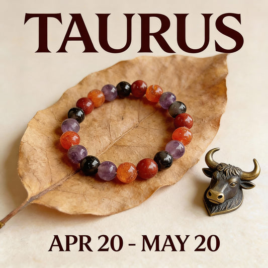 Taurus Zodiac Birthstone  Crystal Bracelet- 8 mm- Vrishabh Rashi Crystal Bracelet - MantraMani® Authentic Vedic Gemstone