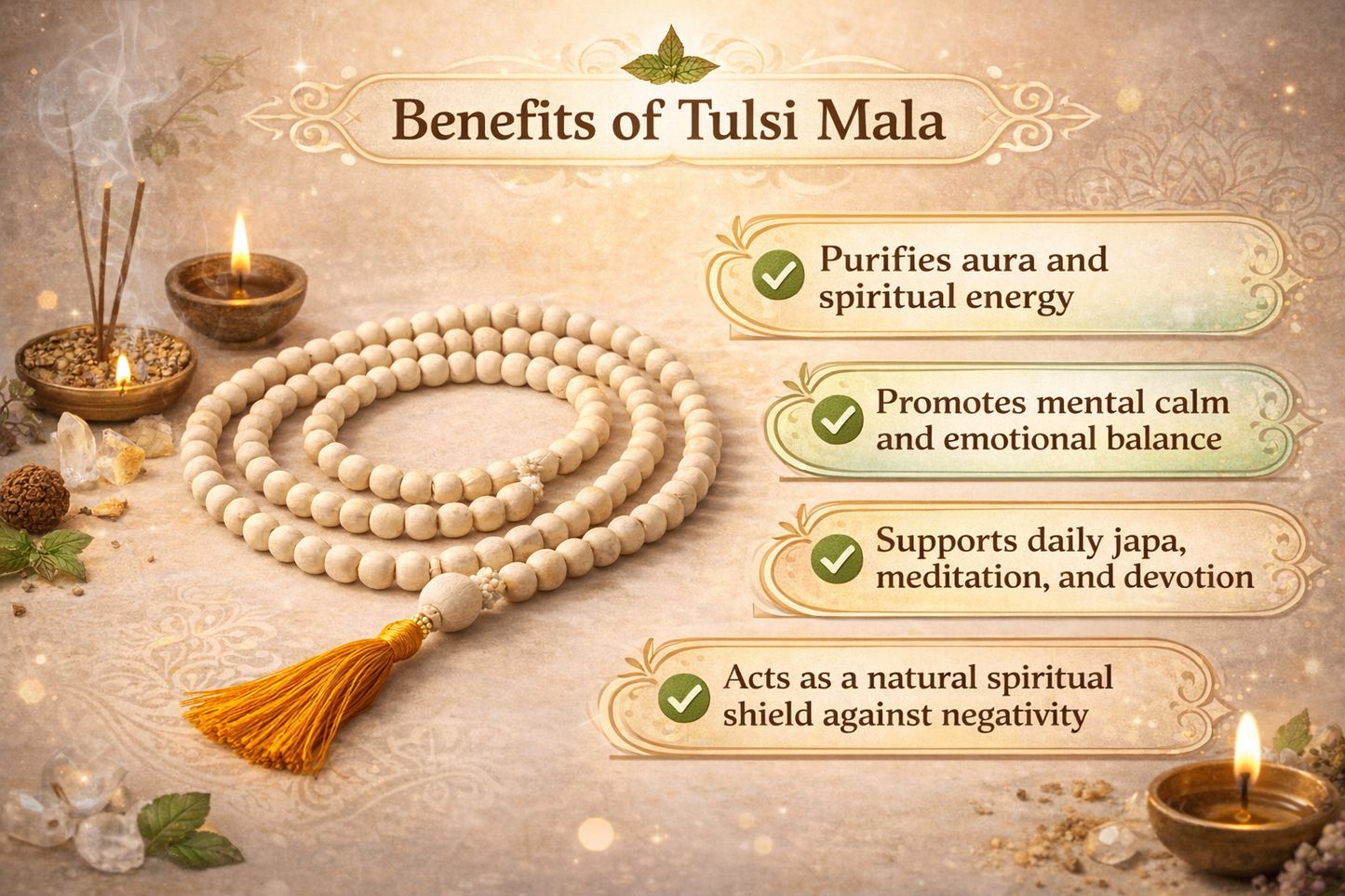 MantraMani™ Tulsi Kanthi Mala — Sacred Tulsi Mala for Daily Purity, Protection & Devotion