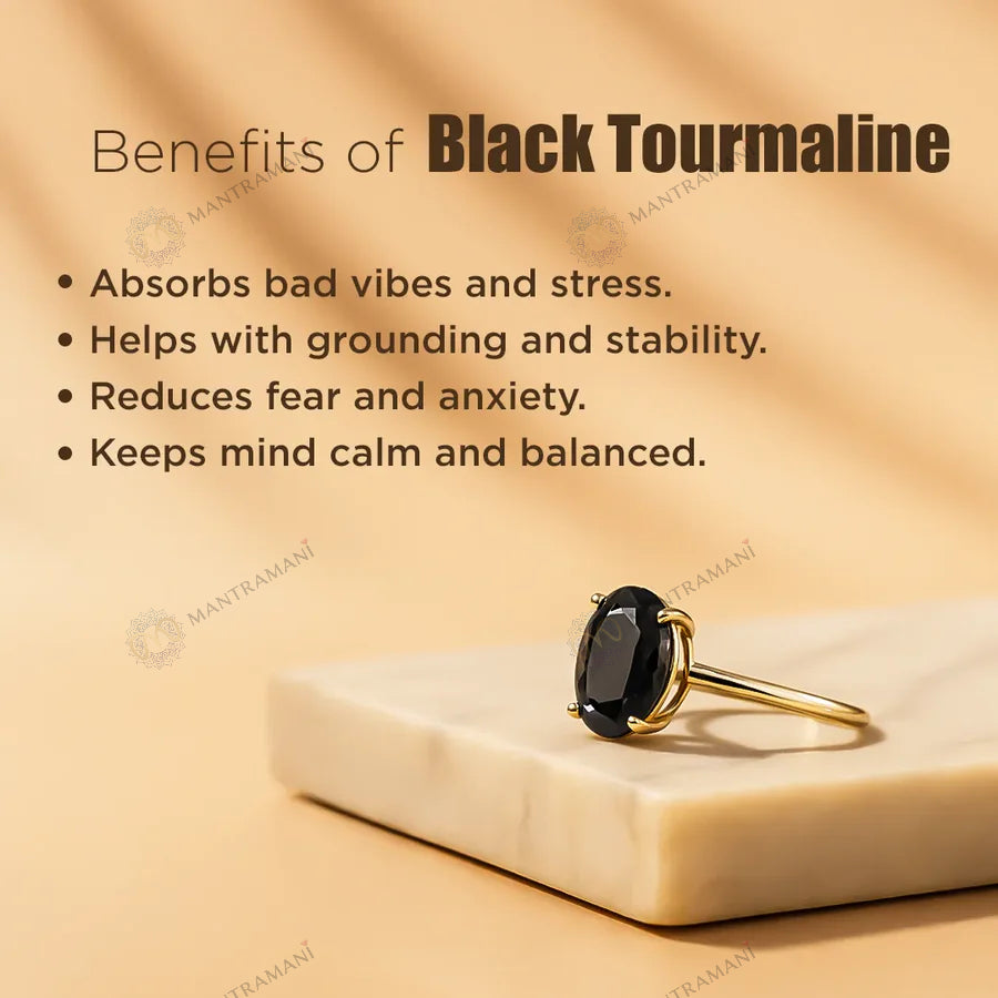 MantraMani® Black Tourmaline Ring: Protect from Psychic attacks & Negative Engery