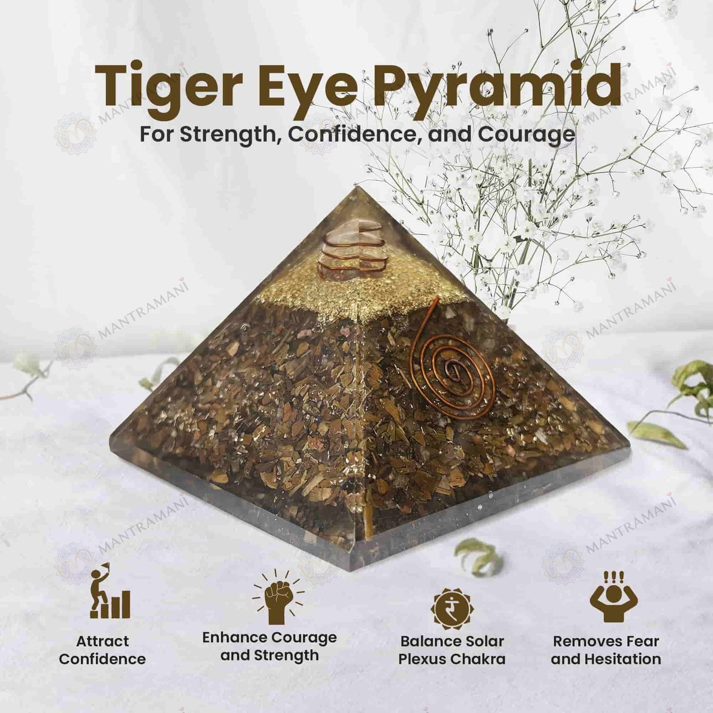 MantraMani® Tiger Eye Pyramid – Money Attraction, Protection & Confidence Crystal