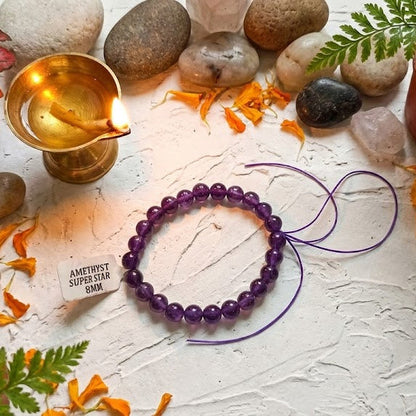 MantraMani® Super Amethyst Natural Stone Bracelet (Exclusive) — Stress Relief • Mental Calm • Aura Cleansing | 100% Natural Stone