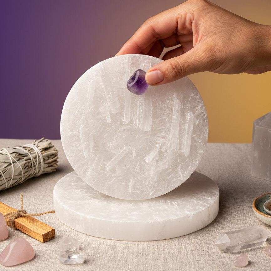 MantraMani® SELENITE (Chandramani) – Plate | Cleansing, Charging other crystals,