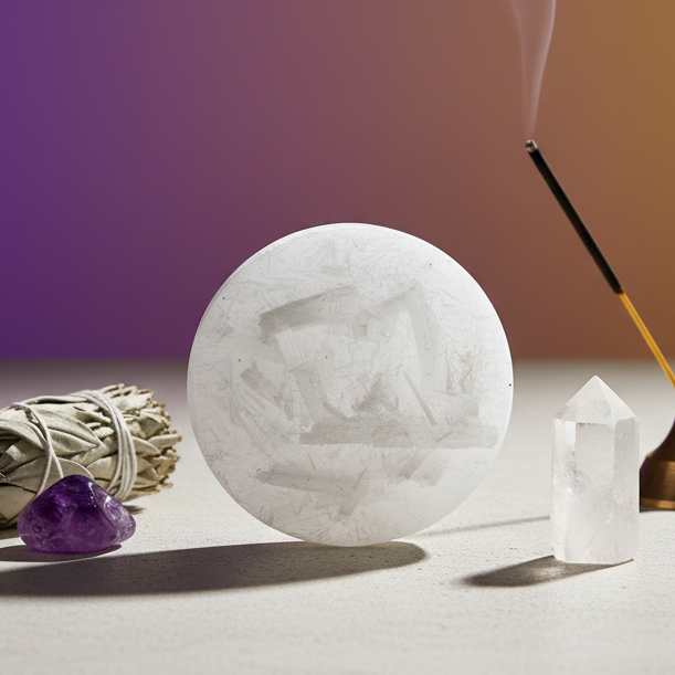 MantraMani® SELENITE (Chandramani) – Plate | Cleansing, Charging other crystals,