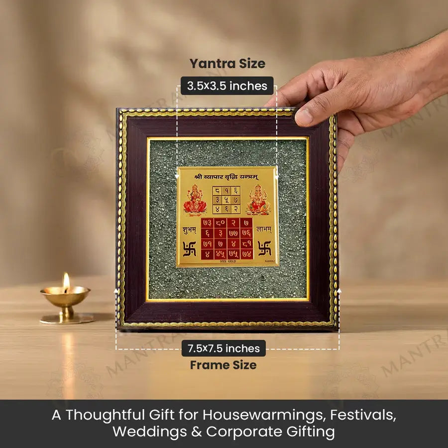 MantraMani® Shree Vyapar Vridhi Yantra on Raw Pyrite Frame