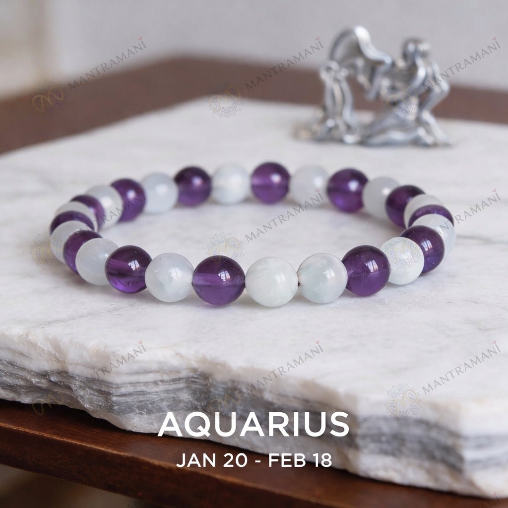 Aquarius gemstone crystal bracelet for Kumbh rashi | MantraMani