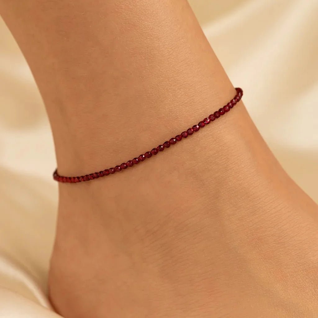 Red garnet anklet for passion and vitality | MantraMani