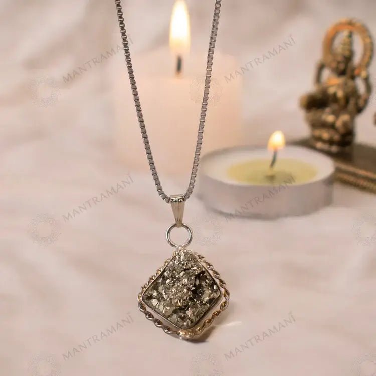 MantraMani Raw Pyrite Pendant for Wealth, Confidence & Business